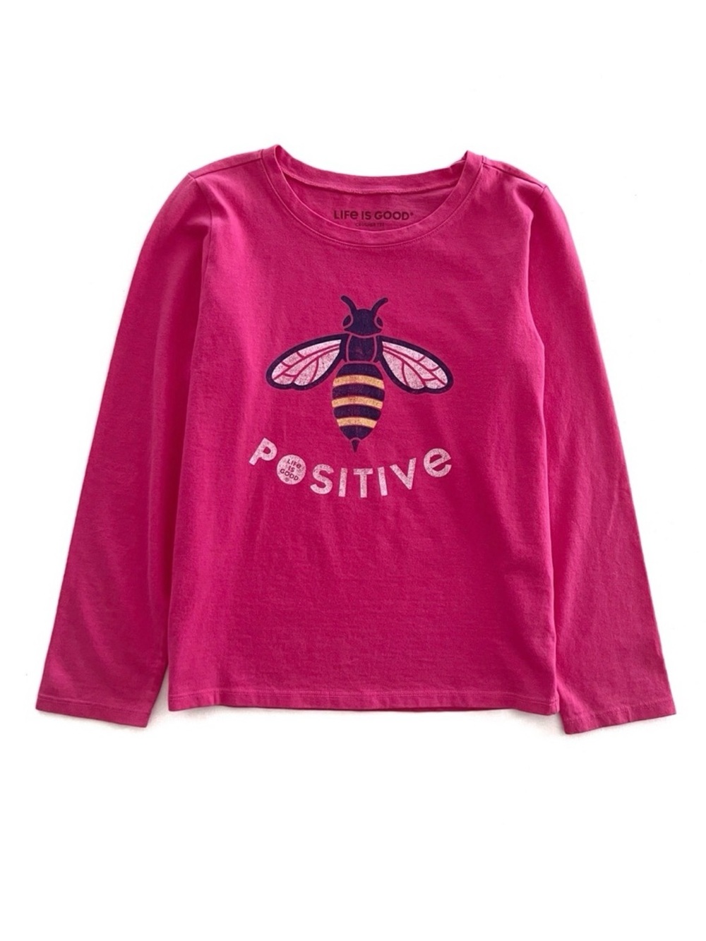 Life is Good Long Sleeve Crusher Tee Bee Positive Size Large/10 Girls